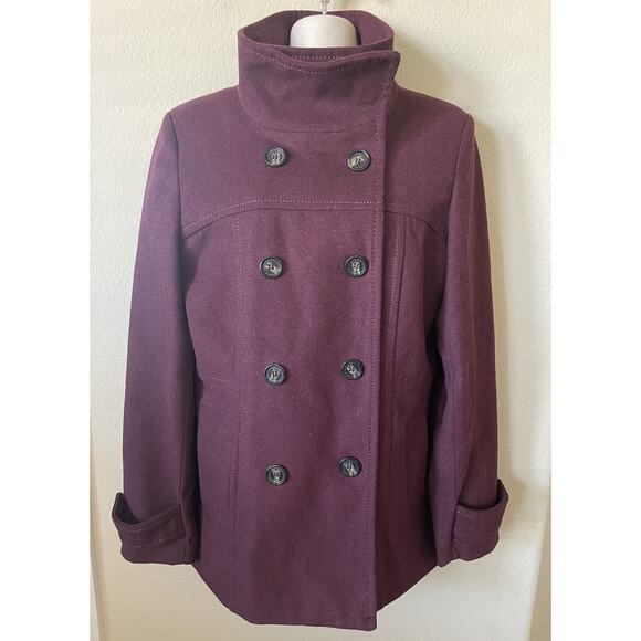 Thread & Supply Maroon Double Breasted Button Up Women’s Wool Coat Jacket Size L - Picture 1 of 10